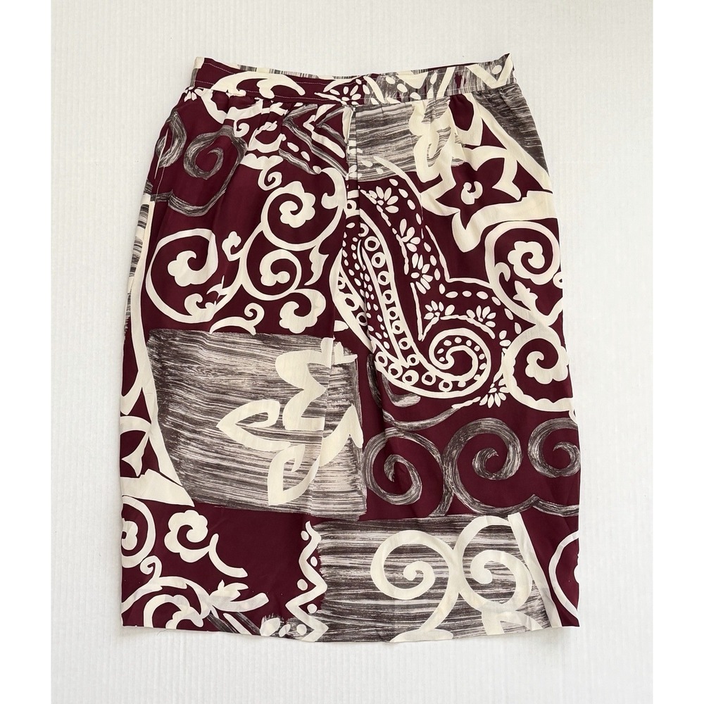 Vintage Evan-Picone 100% Silk Pencil Skirt 6 Burgundy Paisley Abstract NWT